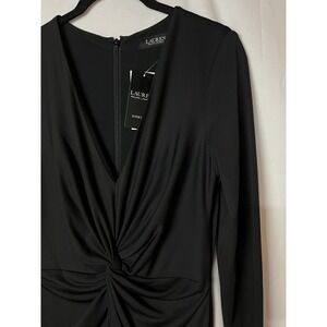 Lauren Ralph Lauren Dress Women 6 Black Twist Front V-Neck Long Sleeve Maxi Gown